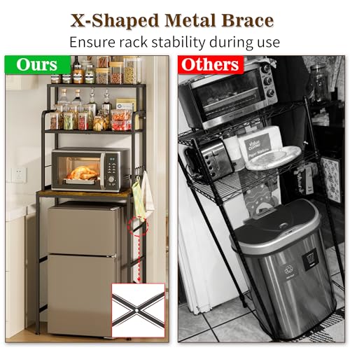 Mini Fridge Stand with 3 Tiers and Storage - Adjustable Shelves, Brown