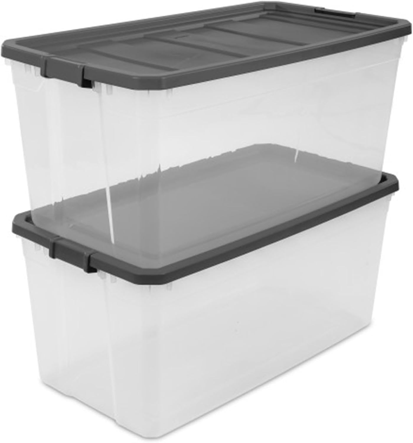 Sterilite 3-Pack Modular Stacker Boxes - Durable Clear Plastic Storage Bins with Latching Lids | 200 Quart for Closet, Bathroom, Office