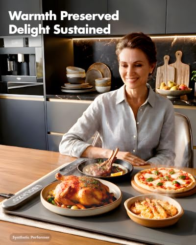 Large Food Warming Mat 36x16 Inches 580W with 6 Temp Settings Grey
