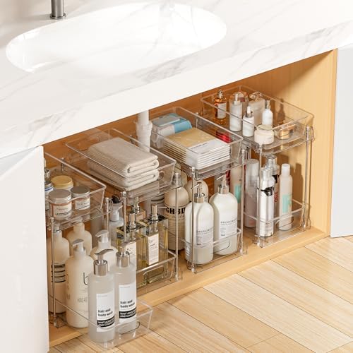 Transparent 4 Pack Taller Pull-Out Under Sink Bathroom Organizer - S-High