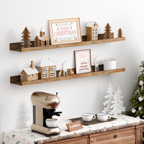 Floating Wall Shelves Set - Brown, 6 Pack, 35.5 Inch Length - Modern Wall Decor & Storage