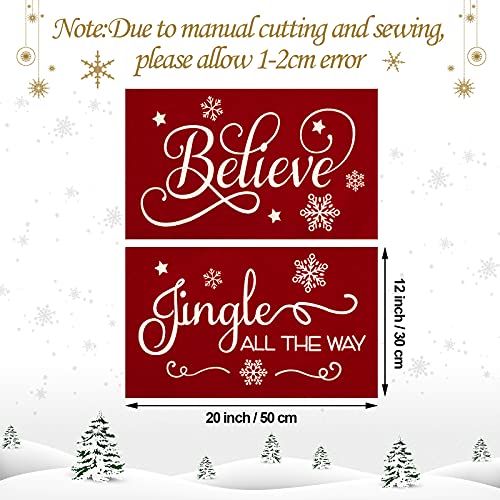 2 Pieces Christmas Pillow Covers 12 x 20 Inch Xmas Believe Throw Pillow Cases Red Cushion Cover Rectangle Xmas Linen Pillowcases for Home Bedroom Couch Sofa Christmas Decorations