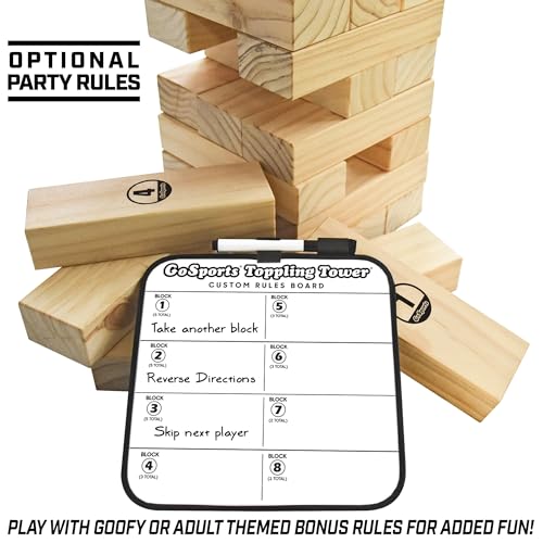Giant Wooden Stacking Game - Natural Wood Finish, Topples Up to 5 ft - Includes 54 Blocks & Carrying Case - Outdoor & Indoor Fun