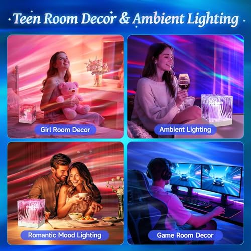 Blue Northern Lights Projector Night Light with White Noise & Bluetooth Speaker - 4-in-1 Crystal Lamp for Bedroom & Kids Gifts