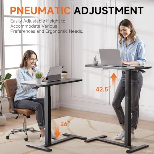 Small Standing Desk with Hidden Wheels & Adjustable Height - Overbed Bedside Table for Home Office, Pure Black (Medium)