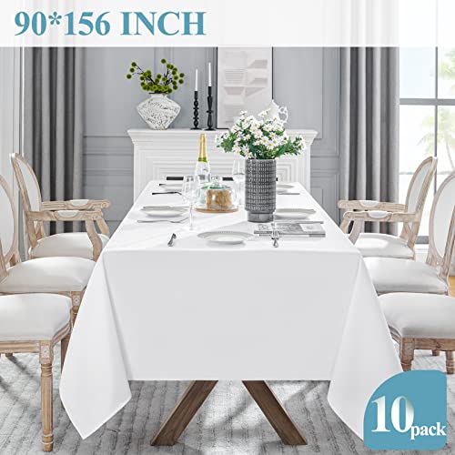 VidaFete 10 Pack White Rectangle Tablecloth 90x156 Inch for 6ft & 8ft Tables - Classic Polyester
