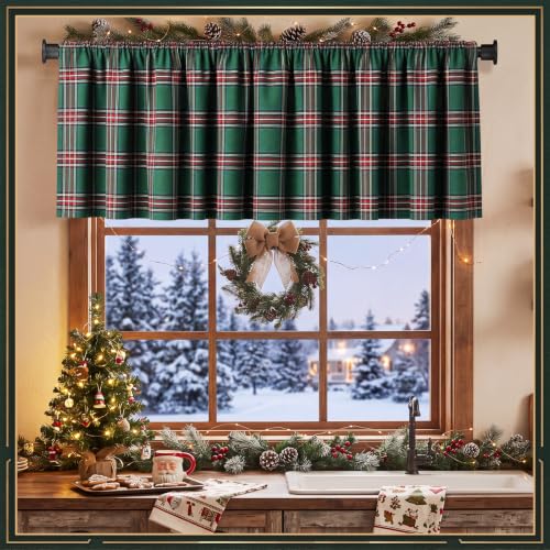 Fanfanwin 2-Pack Christmas Scottish Tartan Valance Curtains 56x16 Inches