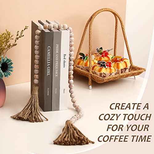 IMIKEYA Wooden Beads Garland: Farmhouse Wood Bead Garland for Tiered Tray Farmhouse s Hanging Wood with Tassels Prayer Rustic s for Coffee Table Decor