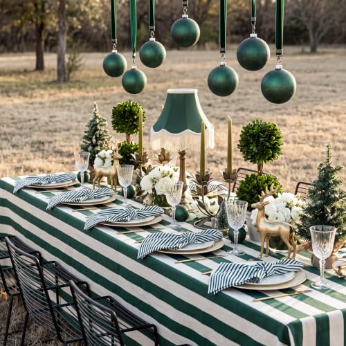 Set of 12 Christmas Green Striped Linen Cotton Napkin 18" x