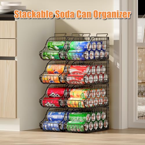 Sonyabecca 4-Pack Stackable Can Rack Organizer for Kitchen Pantry, Black