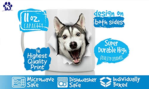 Winston & Bear Happy Husky Dog Mug - 11oz Ceramic Funny Coffee Mug - Great Gift for Dog Lovers - Novelty Present for Men & Women