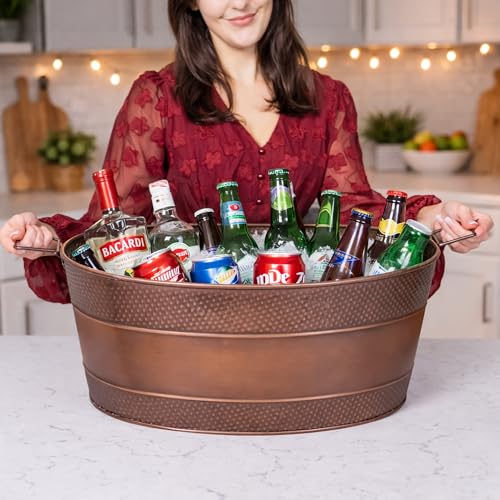Heavy-Duty Copper Finish Beverage Tub for Parties, Large Oval 6 Gallon