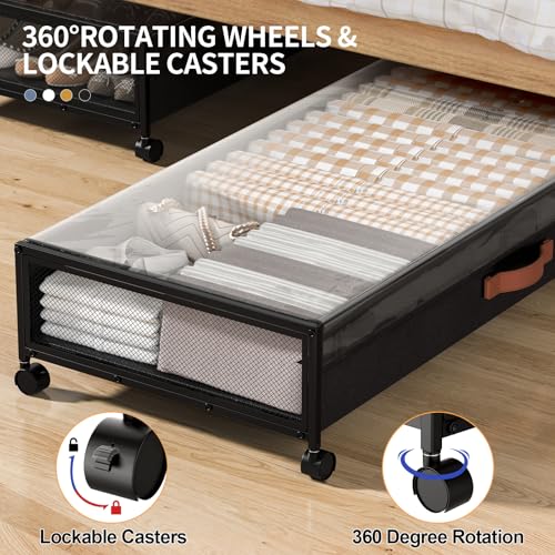 Black 36-Inch Under Bed Storage Containers with Wheels - 2 Pack