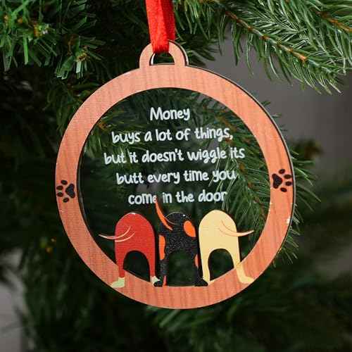 Dog Ornaments for Christmas Tree, Funny Dog Ornament Keepsake Decoration, Dog Gifts for Pet Lovers, Dog Mom, Dog Dad, Dog Memorial Gift, Dog Ornament 2 Layer Wood & Acrylic