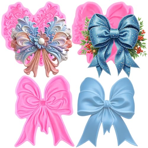 Mujiang Bow Silicone Mold Christmas Bow Fondant Molds Set of 3 - Style G