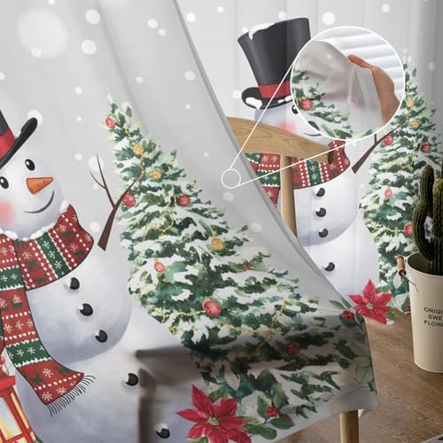 Christmas Snowman Grey 2-Piece Voile Curtains 104 x 96 in - Rod Pocket Semi-Sheer