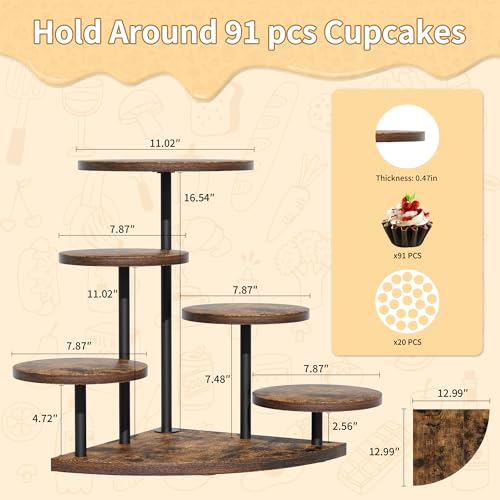 EVAWOO 6-Tier Corner Cake Stand for Cupcakes & Desserts, Rustic Wood & Iron Display