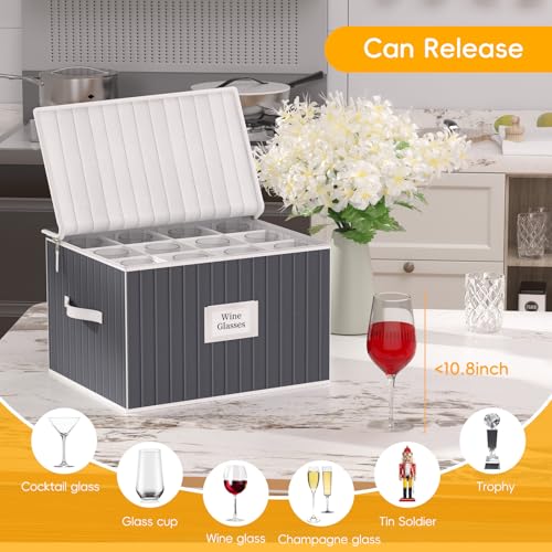 Gray 2-Pack Wine Glass Storage Box with Padded Dividers & Hard Shell for 24 Glasses