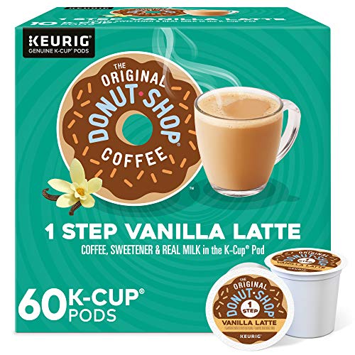 Vanilla Latte K-Cup Pods - The Original Donut Shop One-Step Coffee, Pack of 6 (60 Count)