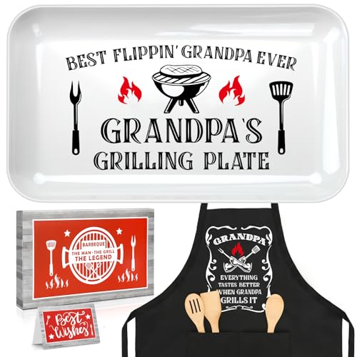 CryCarrot Grandpa's Grilling Plate & Apron Set - Personalized BBQ Gift for Grandpa from Grandkids