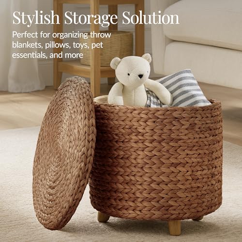 Water Hyacinth Storage Ottoman with Lid - 17" Chestnut Footstool & Side Table