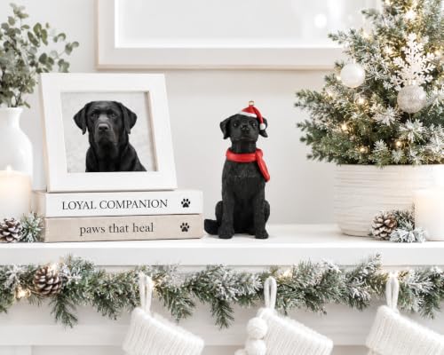 Black Labrador Christmas Ornament - Hand-Painted Resin Dog with Santa Hat, 3.25 Inch
