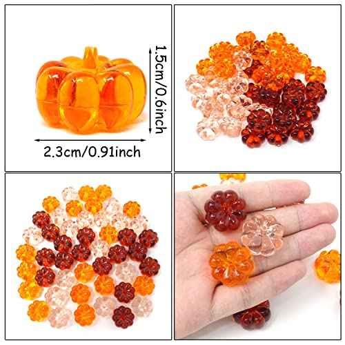 yueton 48PCS Acrylic Fall Decorations Acrylic Pumpkin Ornaments Plastic Pumpkin Beads Without Holes for Thanksgiving Halloween Fall-Themed Party Harvest Festival Autumn Table Scatter Fall Vase Filler