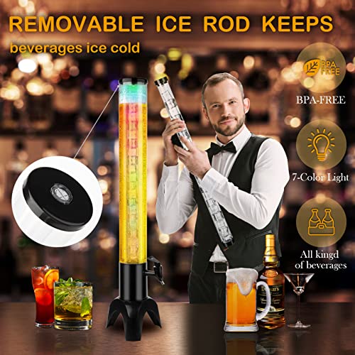 3L Beer Giraffe Tower Dispenser with Ice Tube, LED Light & Brush - 2 Pack