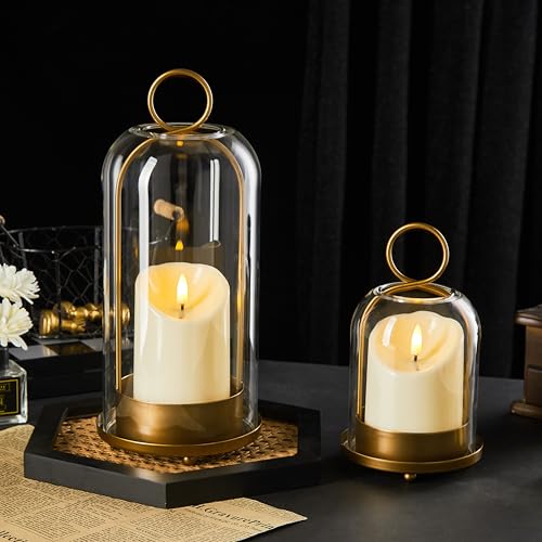 Vintage Brass Candle Holder Set with Glass Dome & Timer Candles - Ganwu