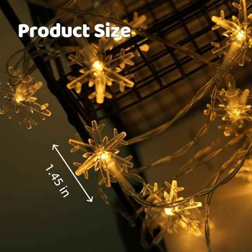 Christmas Snowflake String Lights, 20 ft 40 LED Battery Operated, Christmas Decorations Fairy Lights for Bedroom Mantle Window Patio Tree Holiday Room Dorm Decor, Warm White