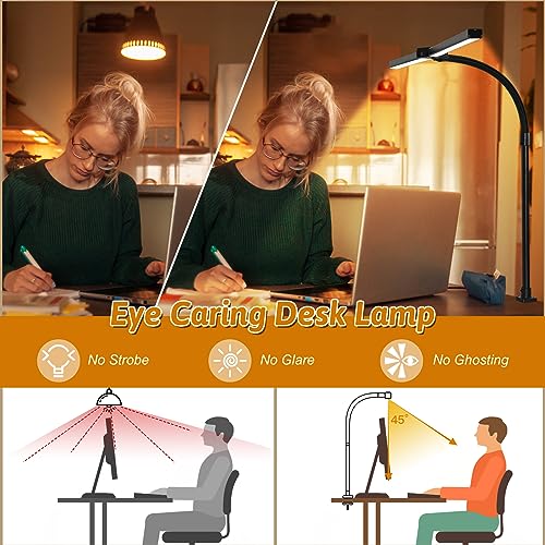 Black 31.5in LED Desk Lamp with Clamp Dual Head Monitor Light Remote
