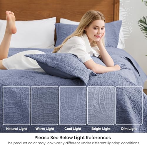 Oversized King Quilt Set with Pillow Shams - Bluish Grey Coin Pattern Bedding