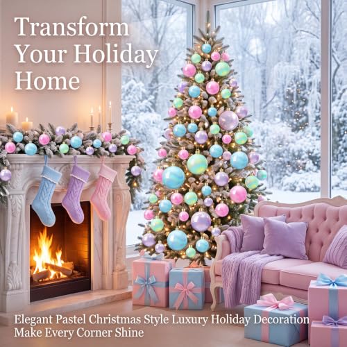 Civaner Pastel Candy Christmas Ball Ornaments 52-Pack, 4 Sizes, Plastic