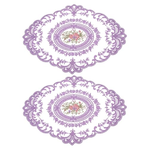uxcell Light Purple Retro Lace Placemat 12x16 Inch 2-Pack Embroidered Table Mats