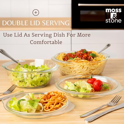 Glass Casserole Dish Set with Lids - Borosilicate Bakeware, 3 Sizes, Clear