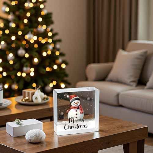 Christmas Table Decorations Christmas Decor Indoor Winter Home Room Snowman Office Bathroom Acrylic Sign Rustic Shelf Desk Decor Season Sign House Warming Gifts 4.5 x 4.5 Inch
