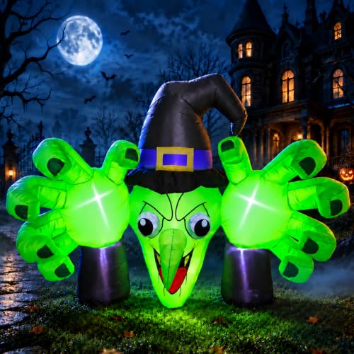 Giant Halloween Inflatable Witch with LED Lights - Outdoor Yard Decor, 6FT