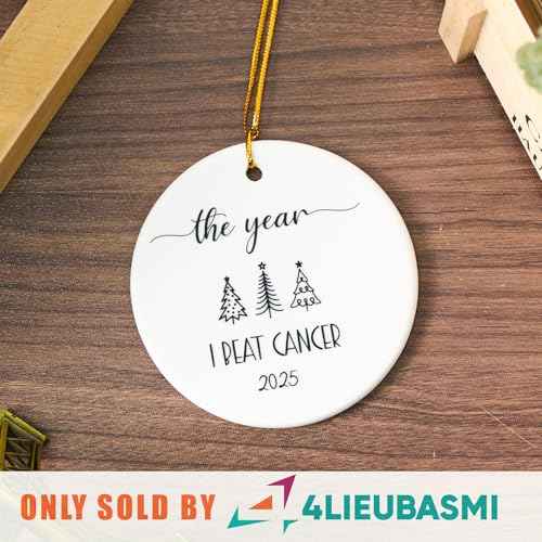 The Year I Beat Cancer Ornament 2025, Double-Sided Print Christmas Ceramic Ornament For Cancer Survivor - Breast Cancer Survivor Gifts, Cancer Free Gifts, Cancer Survivor Gifts For Woman, Man, Him, Her