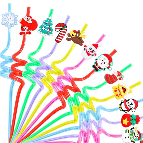 24Pieces Christmas Drinking Straws Party Favors for Kids, Reusable