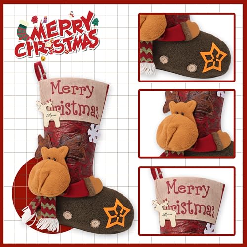 Christmas Stockings - 18.5" Large Stocking, 3D Cute Elk Xmas with