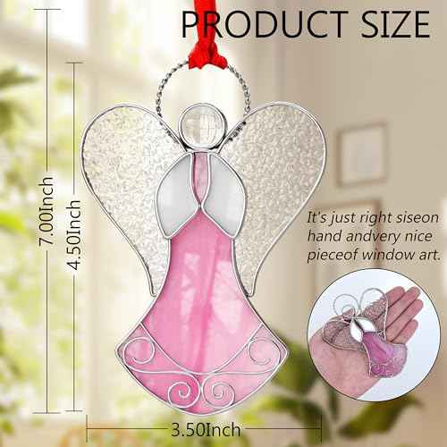 New Pink Angel Suncatcher Stained Glass Suncatchers for Windows Hanings Ornament Home or Garden Decorative Gifts for Mom Teacher Friends Birthday Christmas Tree Holiday Hanging Decor