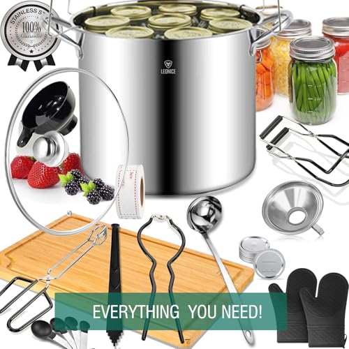20.5QT Canning Supplies Starter Kit with Water Bath Pot & Rack - Black