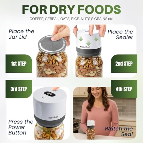 Rechargeable Mason Jar Vacuum Sealer Kit with 10 Lids - Cordless Food Preserver