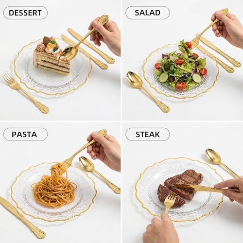 N9R Gold Plastic Silverware Set 300 Pieces - Vintage Disposable Utensils & Cutlery