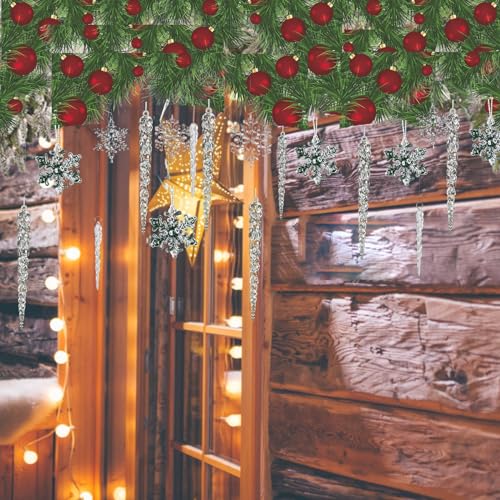 36PCS Crystal Snowflake & Icicle Christmas Ornaments Set - Holiday Decor