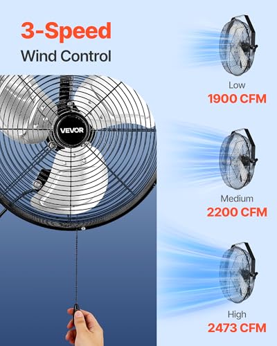 VEVOR 14 Inch Industrial Wall Mount Fan with 3 Speeds, Waterproof Outdoor Cooling