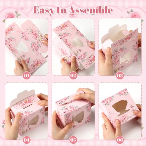 ReliThick 30 Pack Tea Flower Party Cookie Boxes with Window - Floral Design