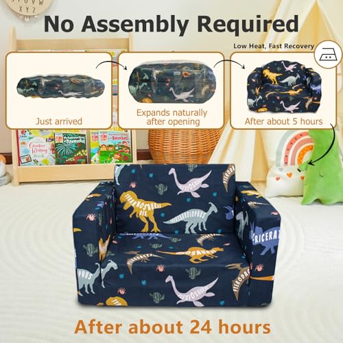 Kids Couch Dinosaur 2-in-1 Foldable Toddler Sofa & Bed for Play & Rest