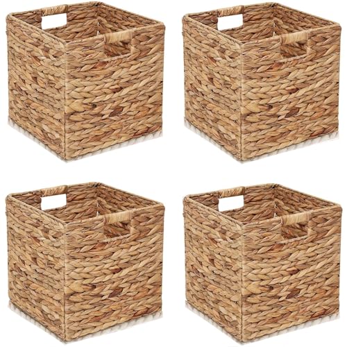 Water Hyacinth Storage Baskets 11x11 inch - 4 Pack Handwoven Cube Bins