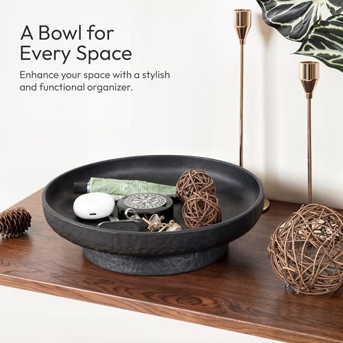 Black Granite Inspired Matte Black Fruit Bowl - 11 Inch Pedestal Centerpiece